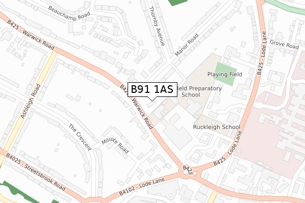 B91 1AS map - large scale - OS Open Zoomstack (Ordnance Survey)