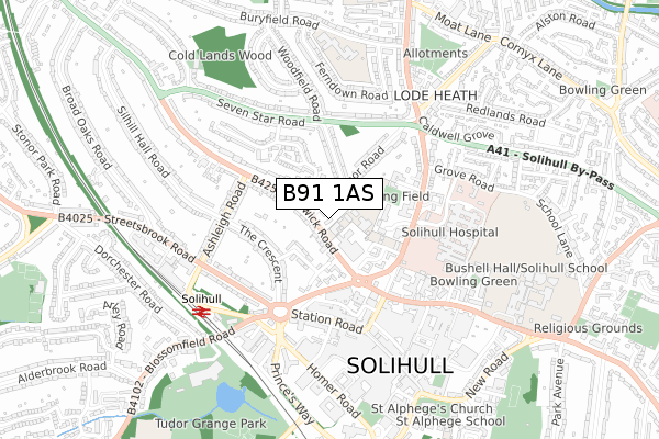 B91 1AS map - small scale - OS Open Zoomstack (Ordnance Survey)