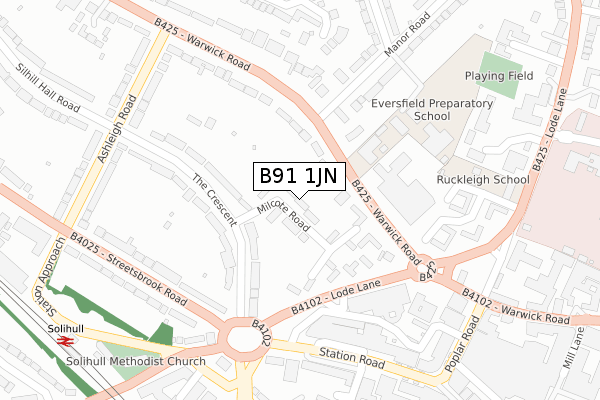 B91 1JN map - large scale - OS Open Zoomstack (Ordnance Survey)