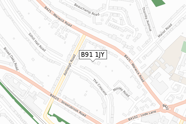 B91 1JY map - large scale - OS Open Zoomstack (Ordnance Survey)