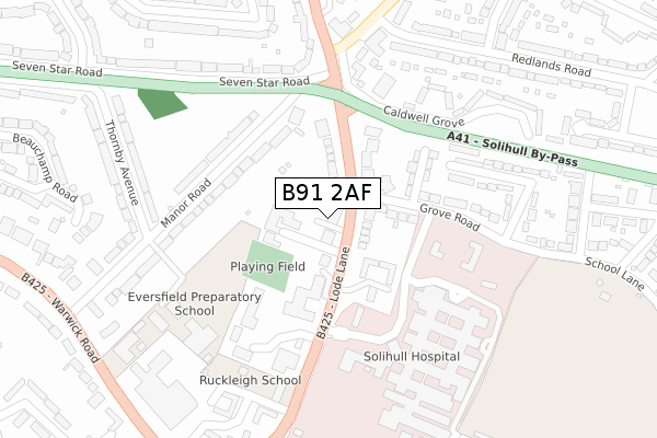 B91 2AF map - large scale - OS Open Zoomstack (Ordnance Survey)