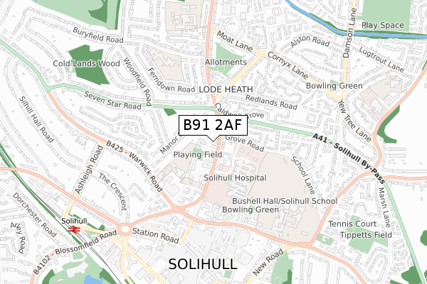 B91 2AF map - small scale - OS Open Zoomstack (Ordnance Survey)