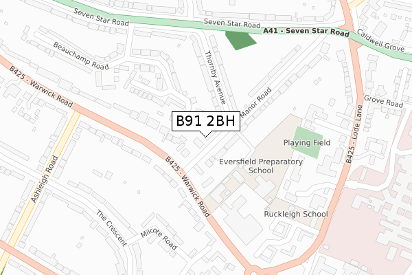 B91 2BH map - large scale - OS Open Zoomstack (Ordnance Survey)