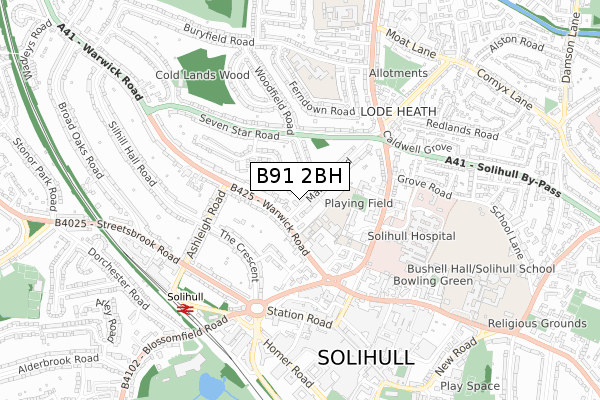 B91 2BH map - small scale - OS Open Zoomstack (Ordnance Survey)