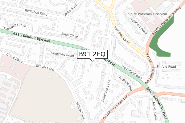 B91 2FQ map - large scale - OS Open Zoomstack (Ordnance Survey)