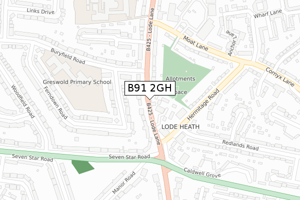 B91 2GH map - large scale - OS Open Zoomstack (Ordnance Survey)