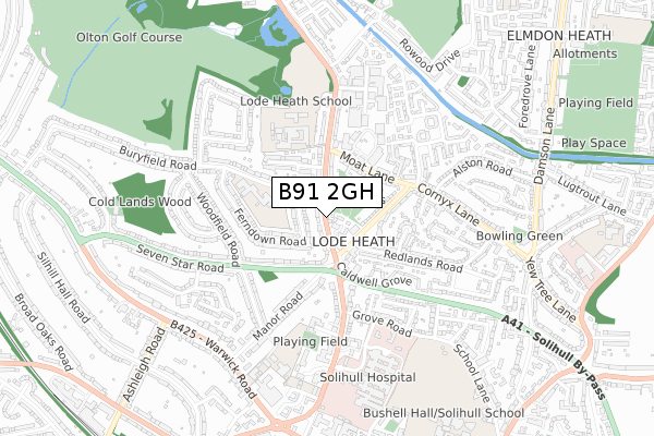 B91 2GH map - small scale - OS Open Zoomstack (Ordnance Survey)