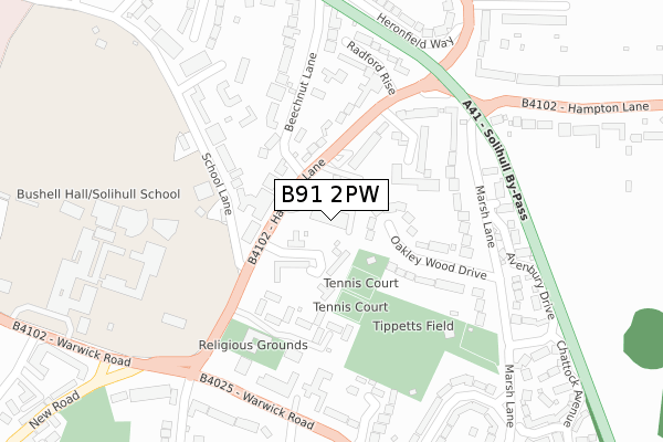 B91 2PW map - large scale - OS Open Zoomstack (Ordnance Survey)