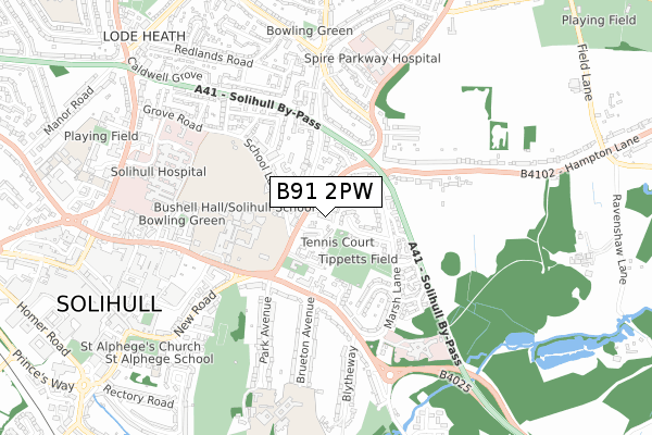 B91 2PW map - small scale - OS Open Zoomstack (Ordnance Survey)