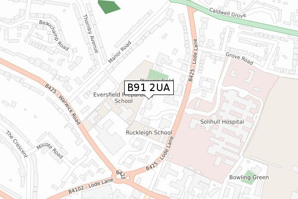 B91 2UA map - large scale - OS Open Zoomstack (Ordnance Survey)