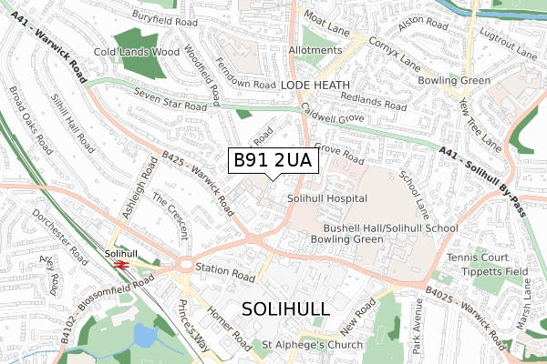 B91 2UA map - small scale - OS Open Zoomstack (Ordnance Survey)