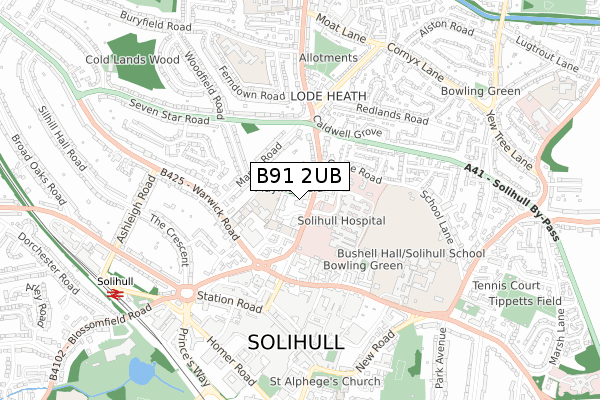 B91 2UB map - small scale - OS Open Zoomstack (Ordnance Survey)