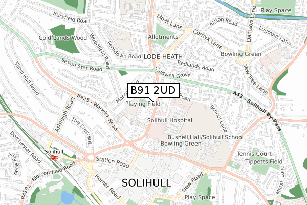 B91 2UD map - small scale - OS Open Zoomstack (Ordnance Survey)