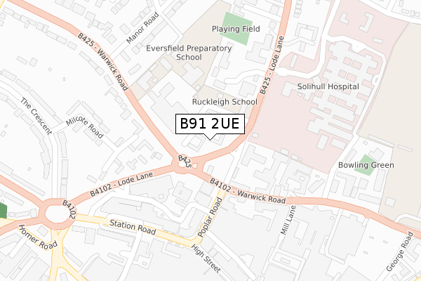 B91 2UE map - large scale - OS Open Zoomstack (Ordnance Survey)