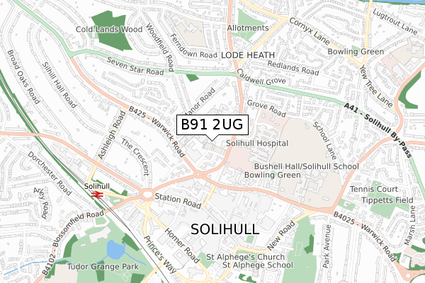 B91 2UG map - small scale - OS Open Zoomstack (Ordnance Survey)