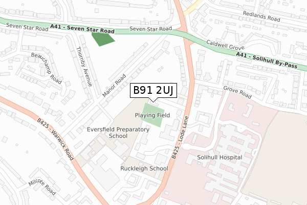 B91 2UJ map - large scale - OS Open Zoomstack (Ordnance Survey)