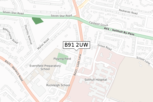 B91 2UW map - large scale - OS Open Zoomstack (Ordnance Survey)