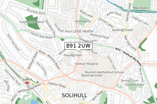 B91 2UW map - small scale - OS Open Zoomstack (Ordnance Survey)