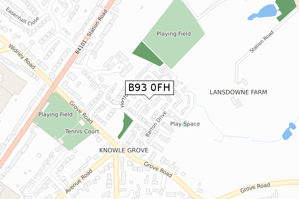 B93 0FH map - large scale - OS Open Zoomstack (Ordnance Survey)