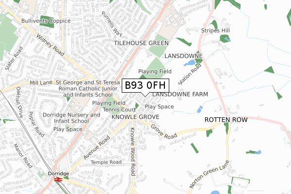 B93 0FH map - small scale - OS Open Zoomstack (Ordnance Survey)