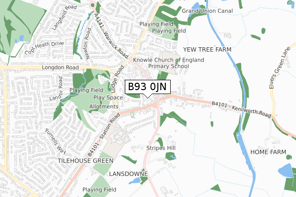 B93 0JN map - small scale - OS Open Zoomstack (Ordnance Survey)