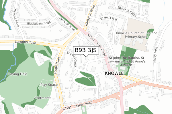 B93 3JS map - large scale - OS Open Zoomstack (Ordnance Survey)