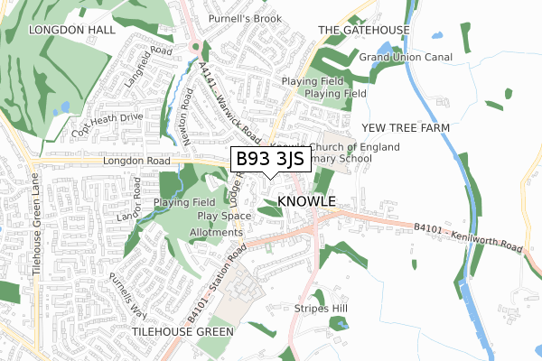 B93 3JS map - small scale - OS Open Zoomstack (Ordnance Survey)