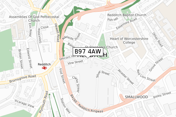 B97 4AW map - large scale - OS Open Zoomstack (Ordnance Survey)