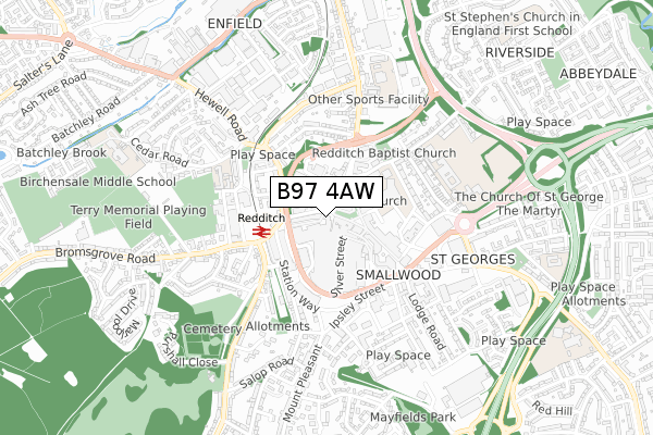 B97 4AW map - small scale - OS Open Zoomstack (Ordnance Survey)