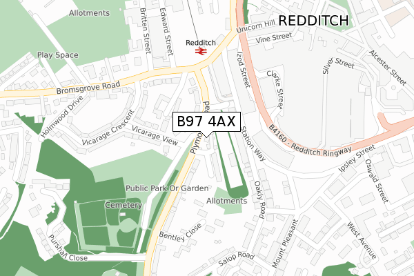 B97 4AX map - large scale - OS Open Zoomstack (Ordnance Survey)