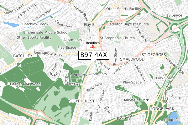 B97 4AX map - small scale - OS Open Zoomstack (Ordnance Survey)