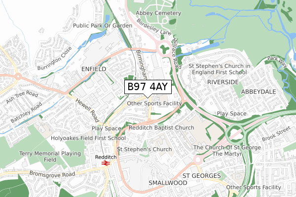 B97 4AY map - small scale - OS Open Zoomstack (Ordnance Survey)