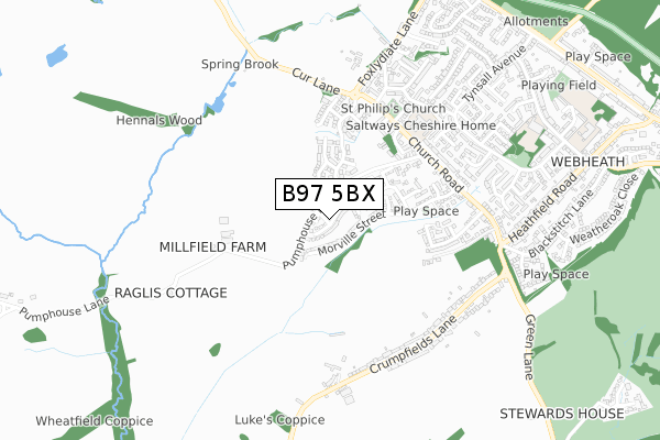 B97 5BX map - small scale - OS Open Zoomstack (Ordnance Survey)