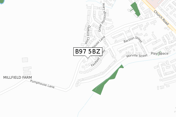 B97 5BZ map - large scale - OS Open Zoomstack (Ordnance Survey)