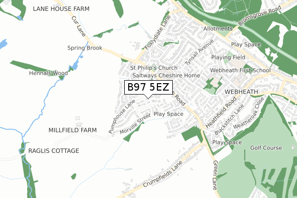 B97 5EZ map - small scale - OS Open Zoomstack (Ordnance Survey)