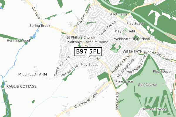 B97 5FL map - small scale - OS Open Zoomstack (Ordnance Survey)