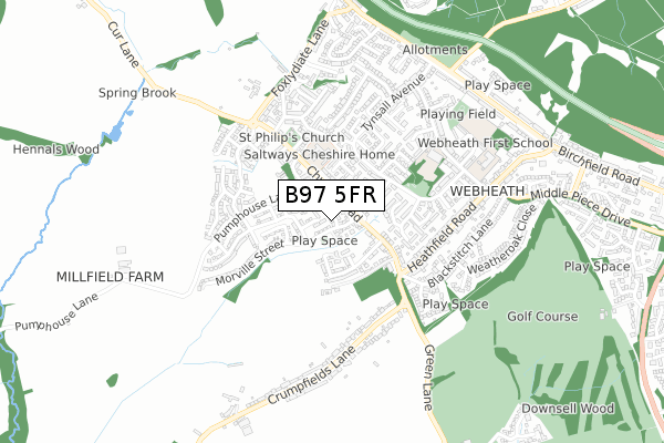 B97 5FR map - small scale - OS Open Zoomstack (Ordnance Survey)