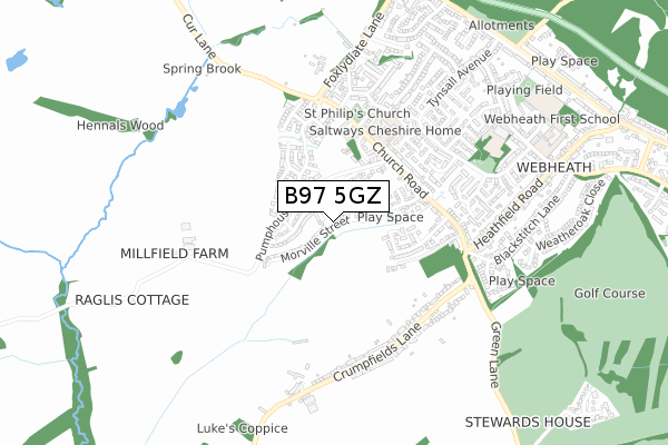 B97 5GZ map - small scale - OS Open Zoomstack (Ordnance Survey)