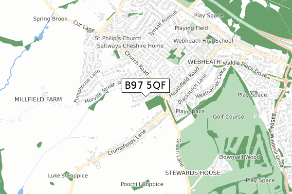 B97 5QF map - small scale - OS Open Zoomstack (Ordnance Survey)