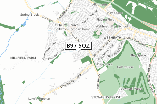 B97 5QZ map - small scale - OS Open Zoomstack (Ordnance Survey)