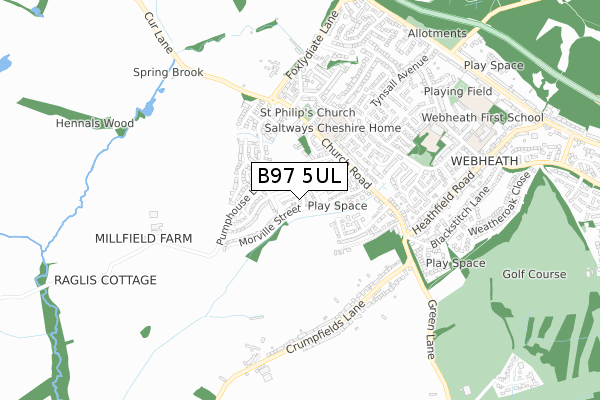 B97 5UL map - small scale - OS Open Zoomstack (Ordnance Survey)