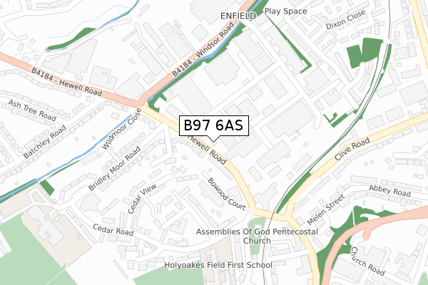 B97 6AS map - large scale - OS Open Zoomstack (Ordnance Survey)