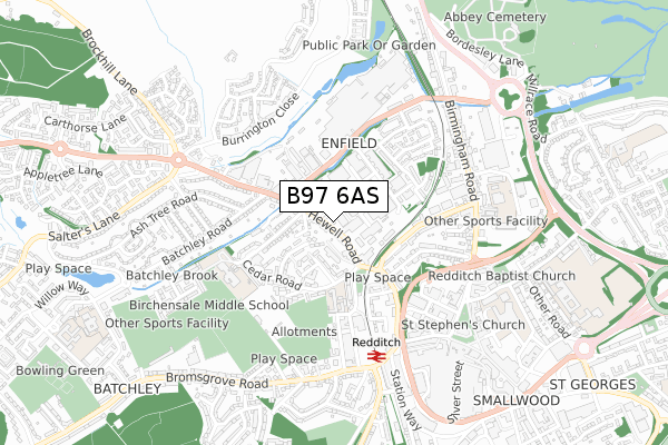 B97 6AS map - small scale - OS Open Zoomstack (Ordnance Survey)