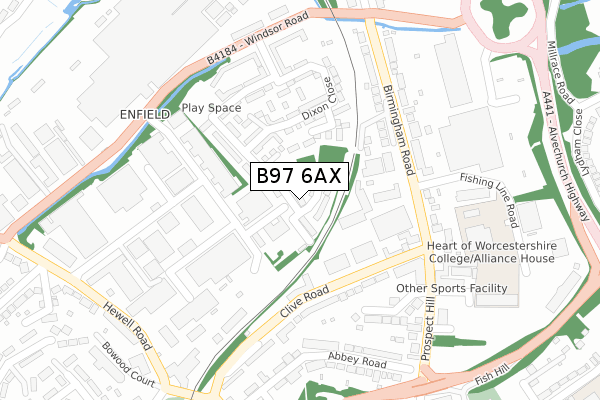 B97 6AX map - large scale - OS Open Zoomstack (Ordnance Survey)