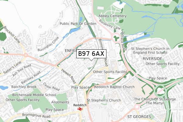 B97 6AX map - small scale - OS Open Zoomstack (Ordnance Survey)