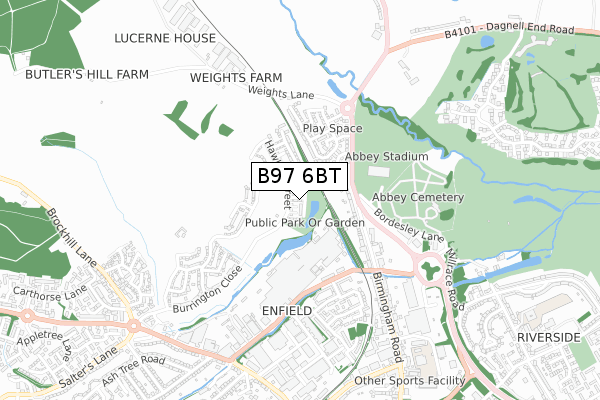 B97 6BT map - small scale - OS Open Zoomstack (Ordnance Survey)