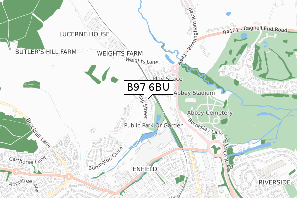 B97 6BU map - small scale - OS Open Zoomstack (Ordnance Survey)