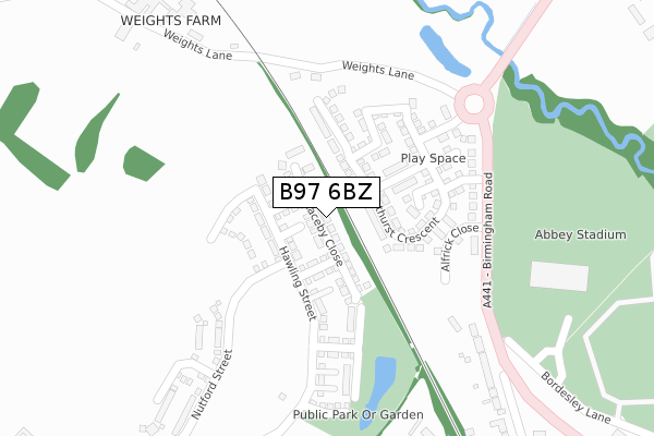 B97 6BZ map - large scale - OS Open Zoomstack (Ordnance Survey)