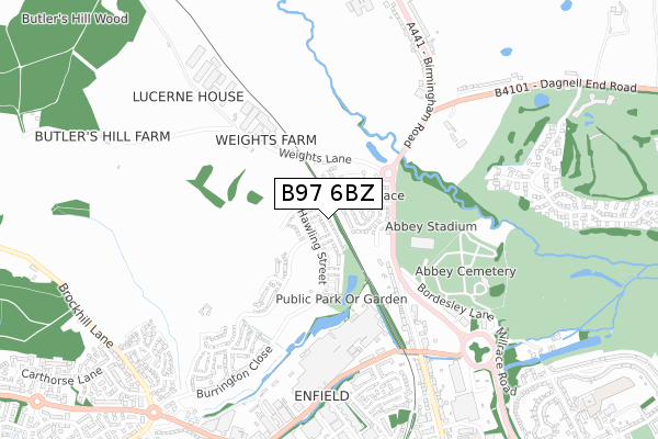 B97 6BZ map - small scale - OS Open Zoomstack (Ordnance Survey)