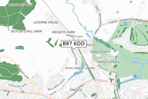 B97 6DD map - small scale - OS Open Zoomstack (Ordnance Survey)